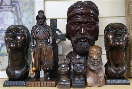 A collection of South American wood carvings,